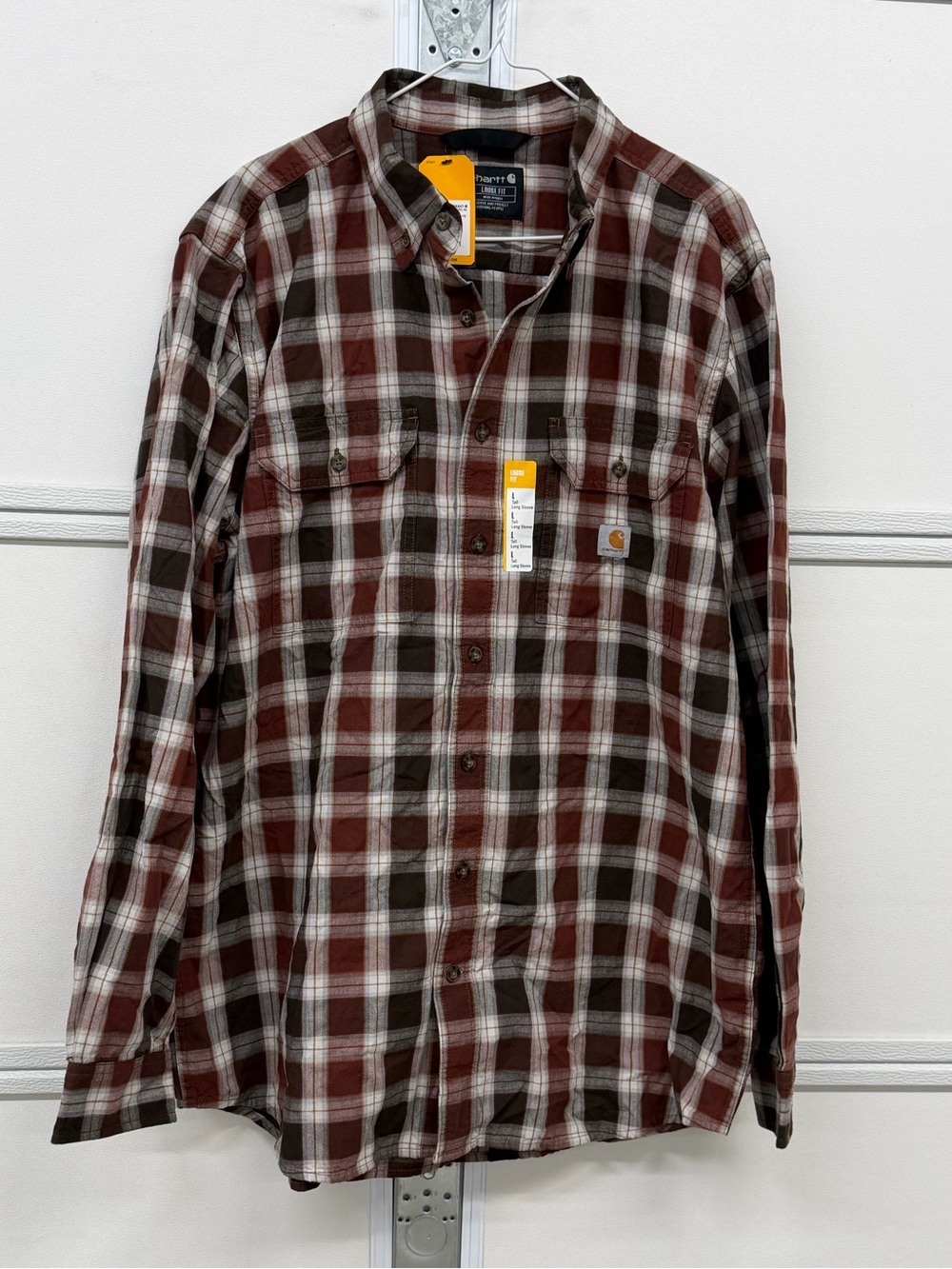 Carhartt Men’s Brown Plaid Button-Up Work Shirt